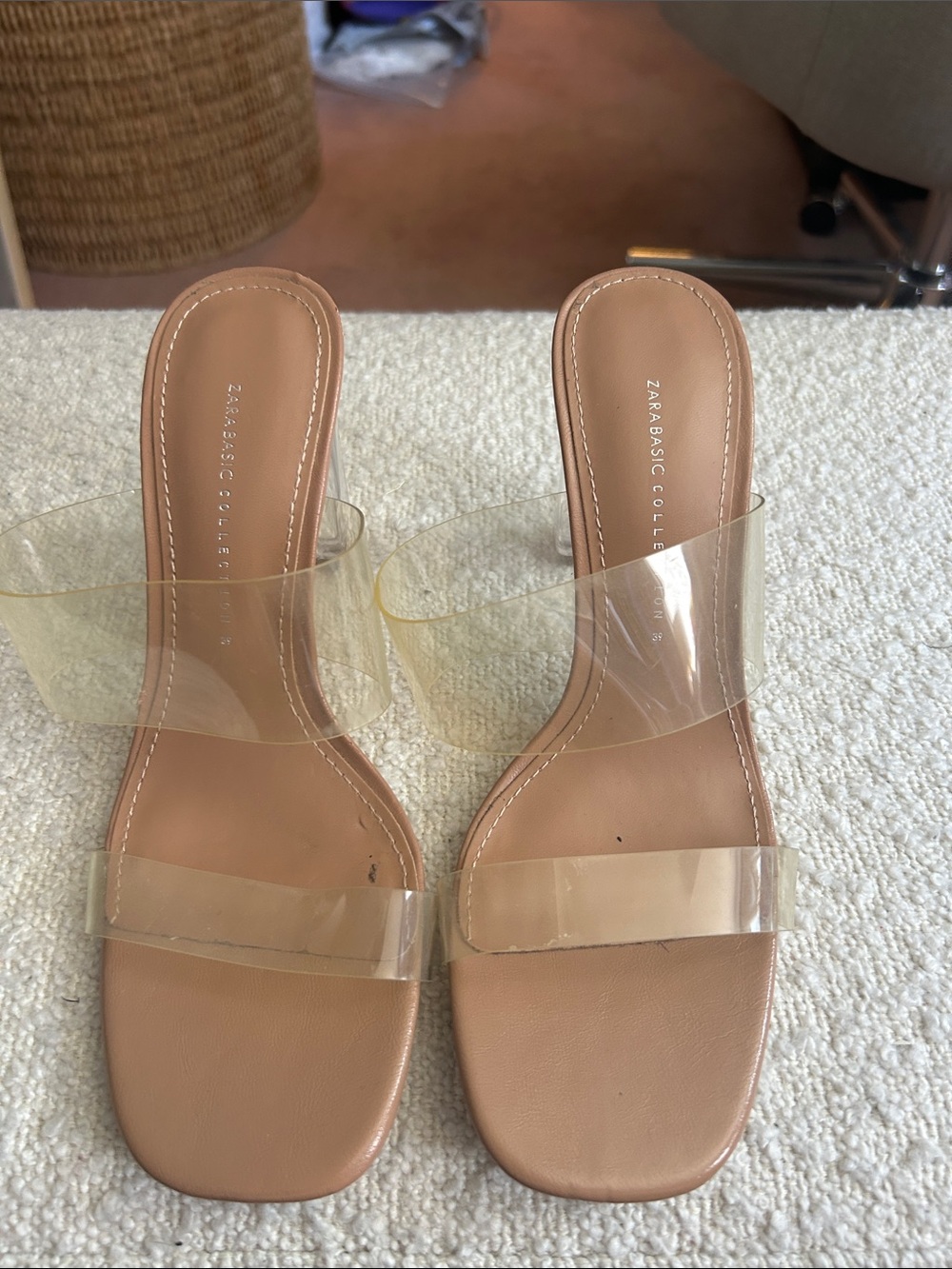 Zara Nude Tan Clear-Strap Slide Mules